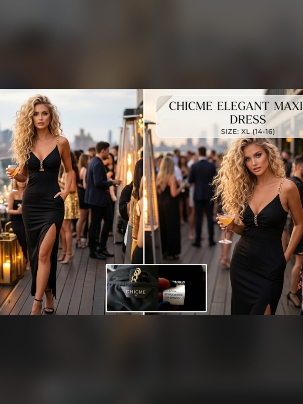 CHICME Black Gold Chain Maxi Dress US - 14-16